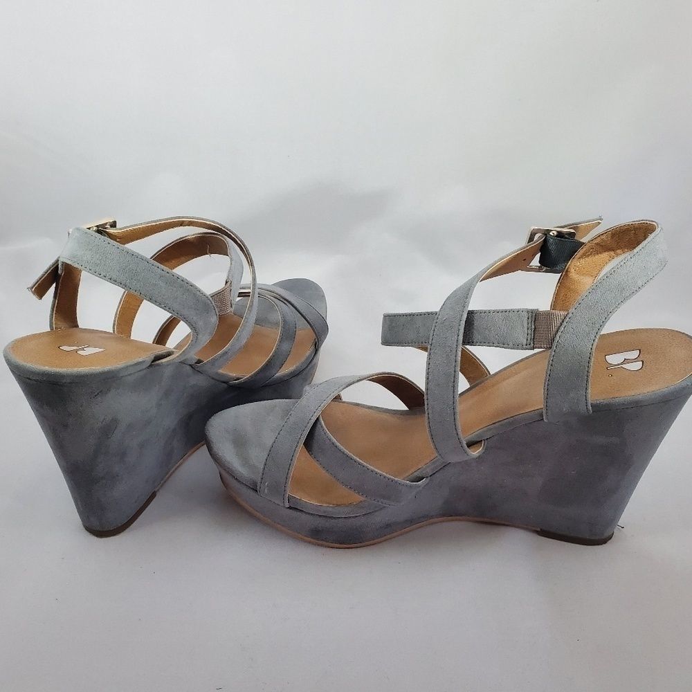 ❤️BRASS PLUM Faux Suede Blue Wedges Size 8M